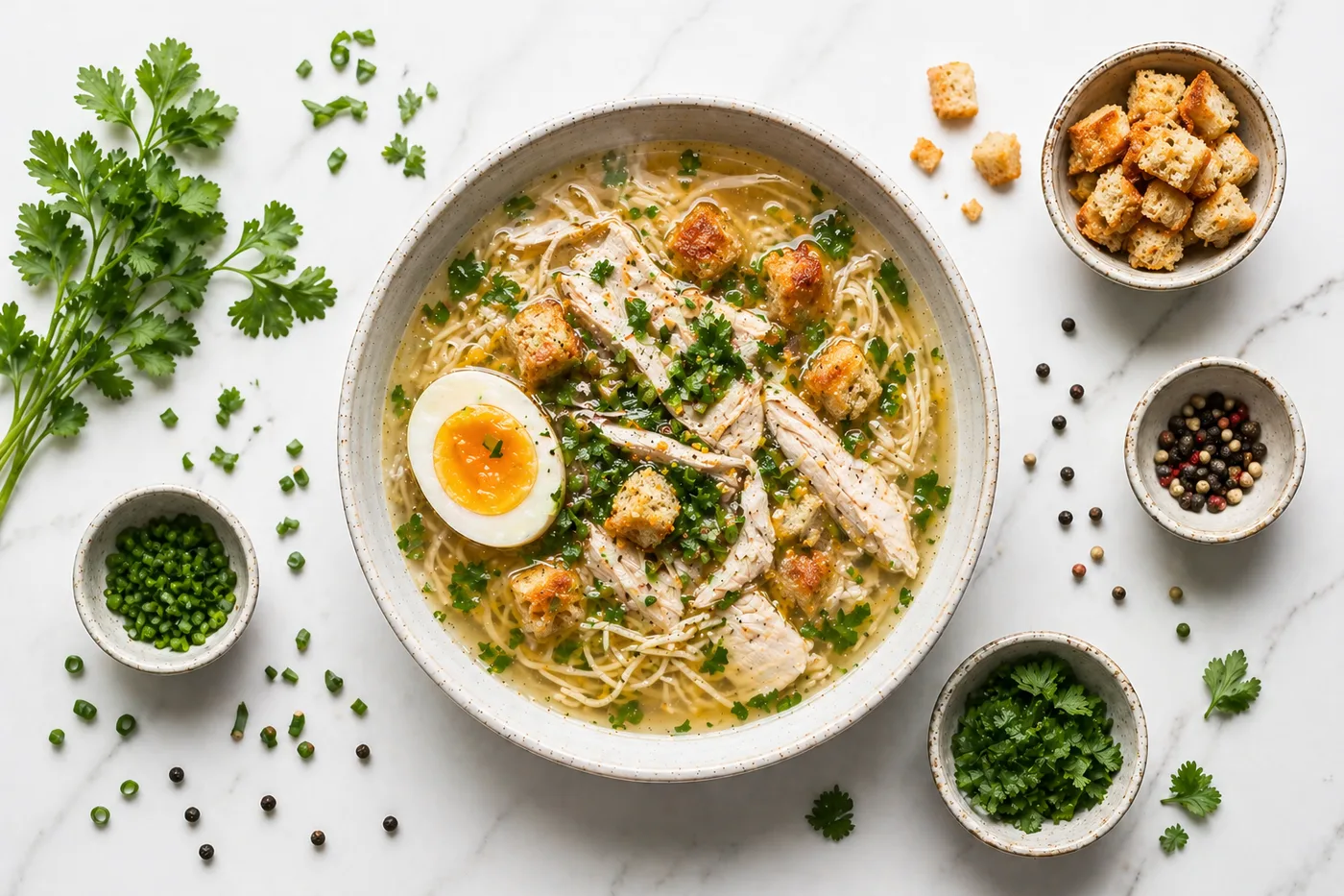 Бульон с курицей и яйцом